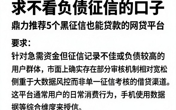 求不看负债征信的口子,鼎力推荐5个黑征信也能贷款的网贷平台