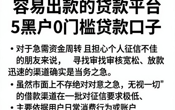 容易出款的贷款平台,胪列5个黑户0门槛贷款口子