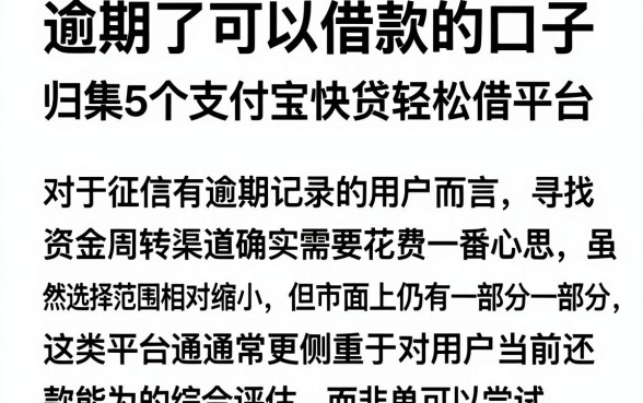 逾期了可以借款的口子，归集5个支付宝快贷轻松借平台