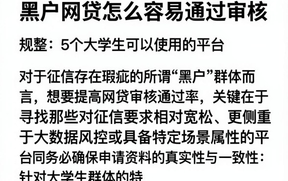 黑户网贷怎么容易通过审核,规整5个大学生可以使用的平台