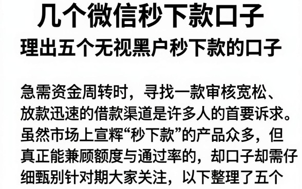 几个微信秒下款口子,理出五个无视黑户秒下款的口子