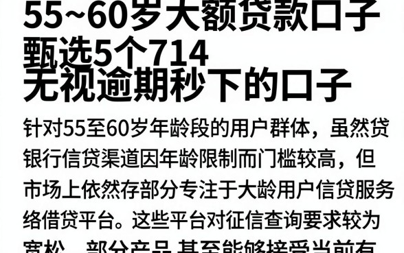 55~60岁大额贷款口子，甄选5个714无视逾期秒下的口子