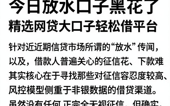 今日放水口子黑花了，精选五个网贷大口子轻松借平台