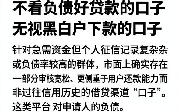 不看负债好贷款的口子,归纳5个无视黑白户下款的口子