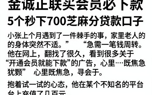 金诚正联买会员必下款,详尽说明5个秒下700芝麻分贷款口子