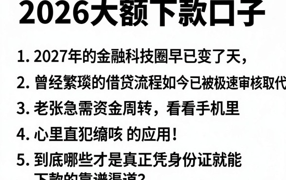2026大额下款口子，条列5个凭身份证借款的软件