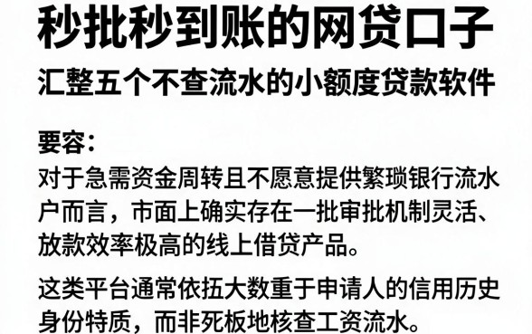 秒批秒到账的网贷口子，汇整五个不查流水的小额度贷款软件