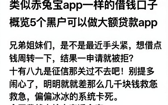 类似赤兔宝app一样的借钱口子，概览5个黑户可以做大额贷款app