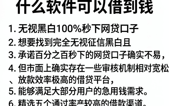 什么软件可以借到钱,条列五个无视黑白100%秒下网贷口子