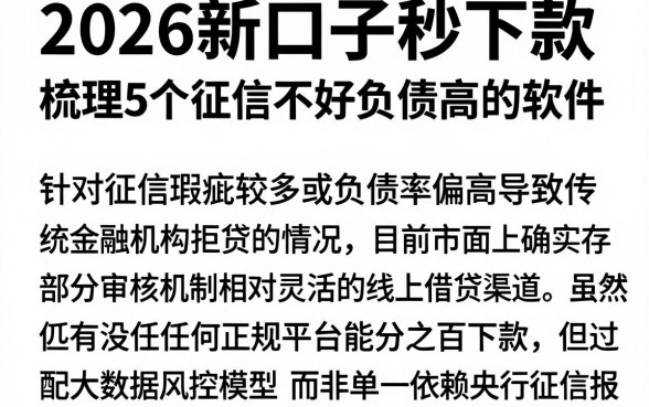 2026新口子秒下款，梳理5个征信不好负债高的软件
