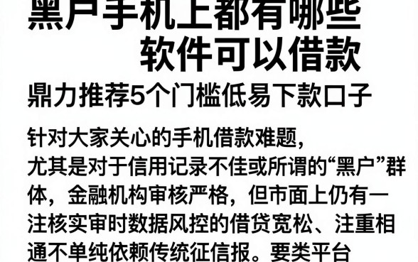 黑户手机上都有哪些软件可以借款，鼎力推荐5个门槛低易下款口子
