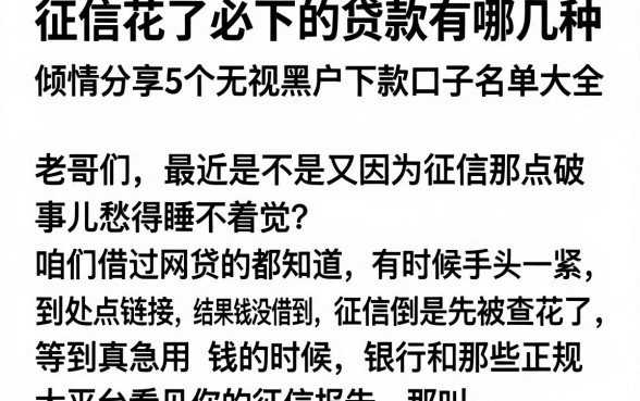 征信花了必下的贷款有哪几种，倾情分享5个无视黑户下款口子名单大全
