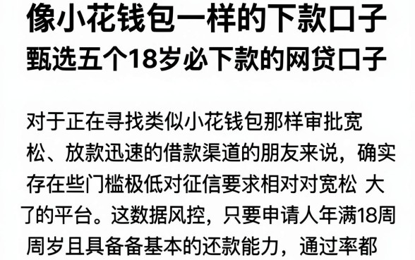 像小花钱包一样的下款口子,甄选五个18岁必下款的网贷口子