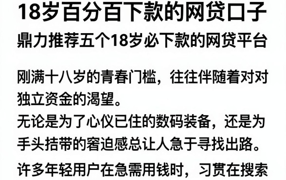 18岁百分百下款的网贷口子，鼎力推荐五个18岁必下款的网贷平台