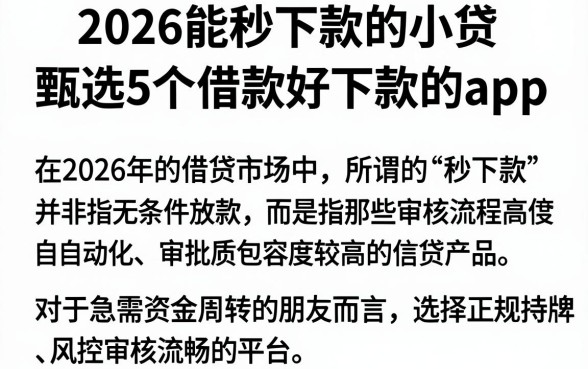 2026能秒下款的小贷,甄选5个借款好下款的app
