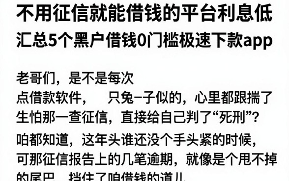 不用征信就能借钱的平台利息低，汇总5个黑户借钱0门槛极速下款app
