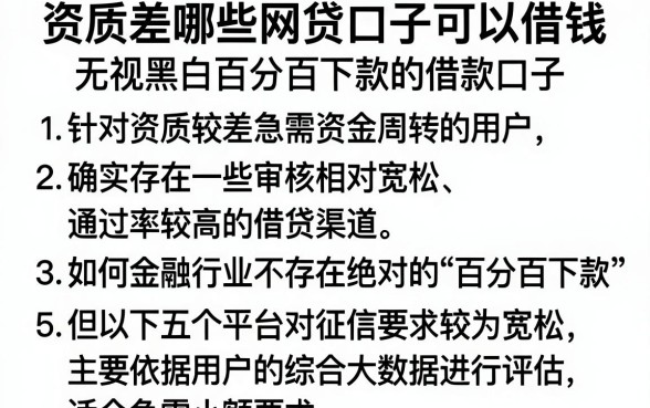 资质差哪些网贷口子可以借钱，条列5个无视黑白百分百下款的借款口子