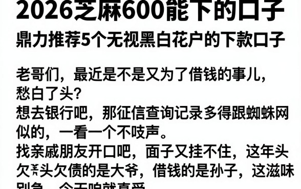 2026芝麻600能下的口子，鼎力推荐5个无视黑白花户的下款口子