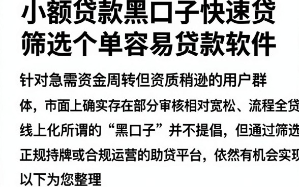 小额贷款黑口子快速贷,筛选五个简单容易贷款软件