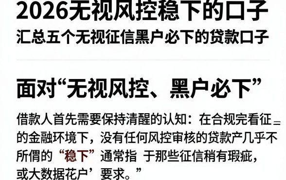 2026无视风控稳下的口子，汇总五个无视征信黑户必下的贷款口子