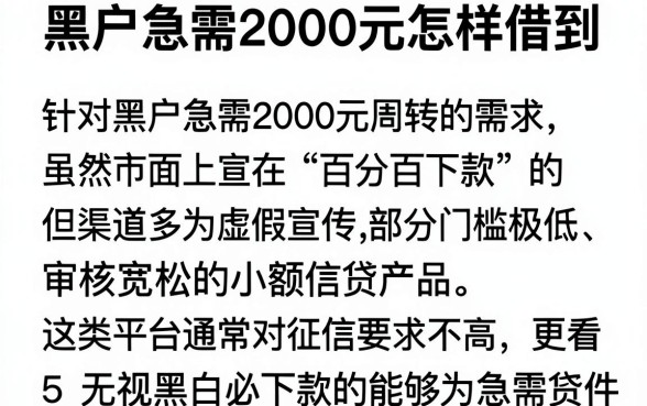 黑户急需2000元怎样借到,汇总5个无视黑白必下款的网贷软件