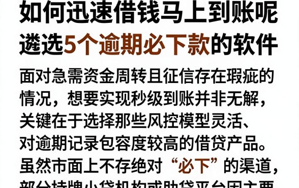 如何迅速借钱马上到账呢,遴选5个逾期必下款的软件