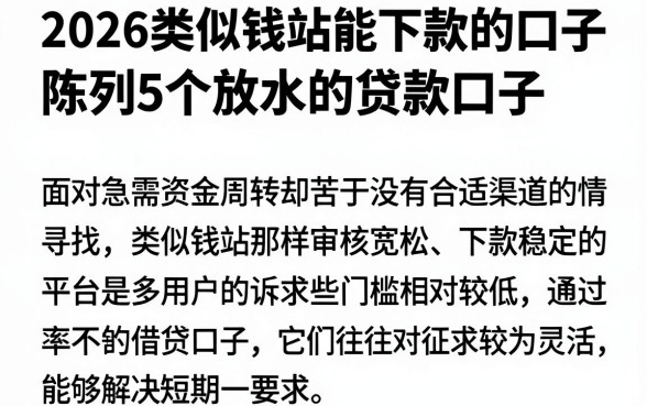 2026类似钱站能下款的口子，陈列5个放水的贷款口子
