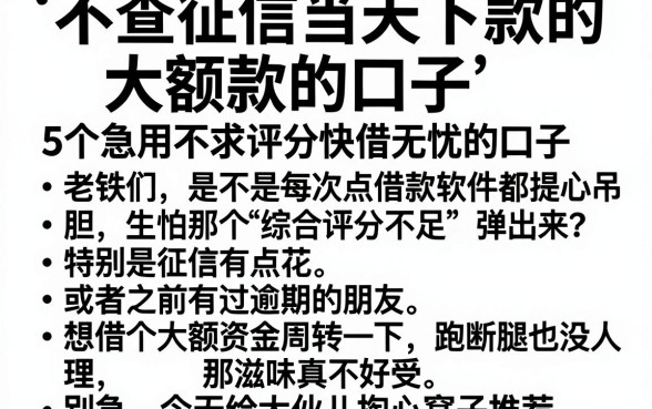 不查征信当天下款的大额款的口子,概括5个急用不求评分快借无忧的口子