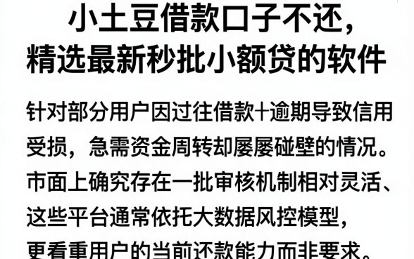 小土豆借款口子不还,精选五个最新秒批小额贷款软件