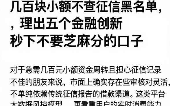几百块小额不查征信黑名单,理出五个金融创新秒下不要芝麻分的口子