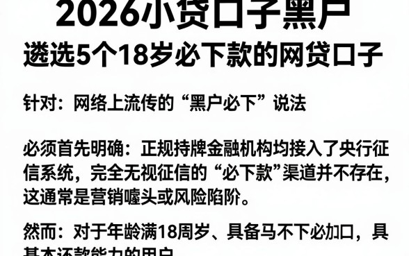 2026小贷口子黑户,遴选5个18岁必下款的网贷口子