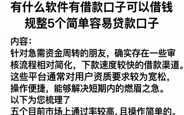 有什么软件有借款口子可以借钱，规整5个简单容易贷款口子