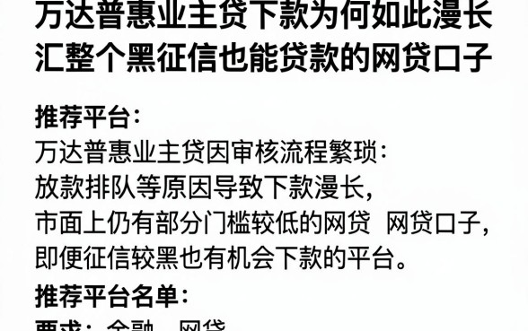 万达普惠业主贷下款为何如此漫长,汇整五个黑征信也能贷款的网贷口子