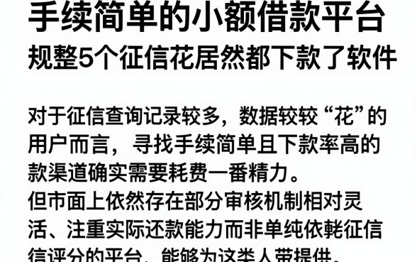 手续简单的小额借款平台,规整5个征信花居然都下款了的软件