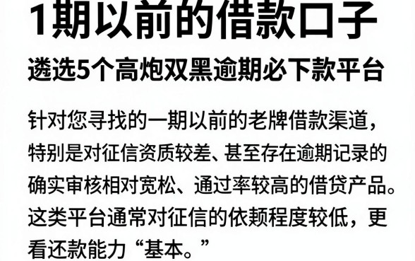 1期以前的借款口子,遴选5个高炮双黑逾期必下款平台