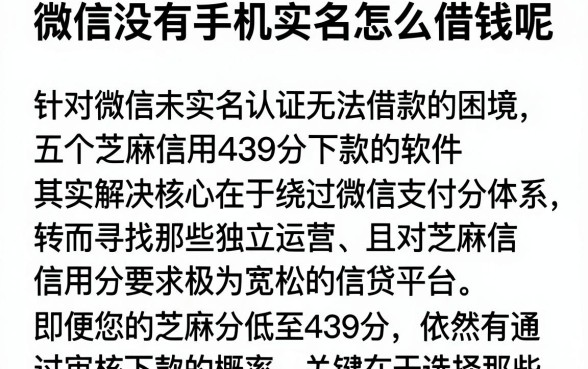 微信没有手机实名怎么借钱呢,详细阐述五个芝麻信用439分下款的软件