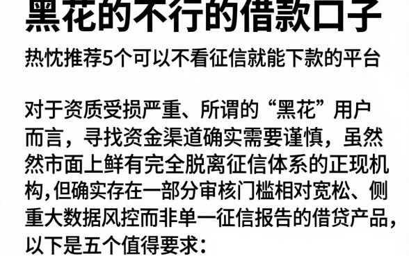 黑花的不行的借款口子，热忱推荐5个可以不看征信就能下款的平台