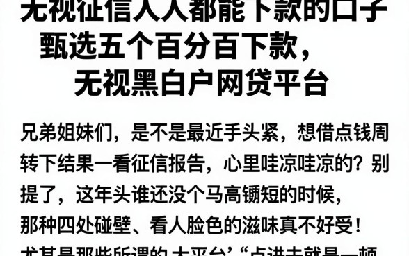 无视征信人人都能下款的口子，甄选五个百分百下款无视黑白户网贷平台
