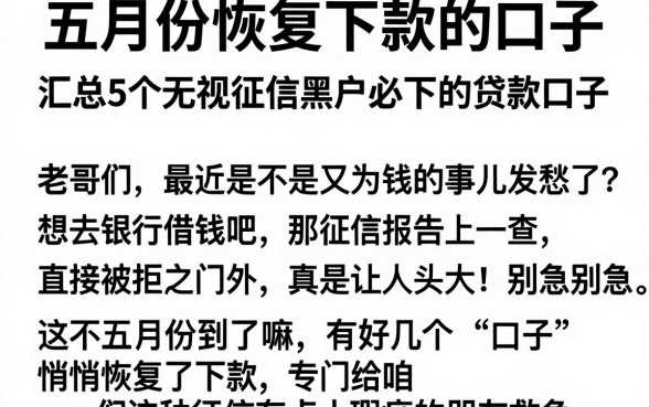 五月份恢复下款的口子,汇总5个无视征信黑户必下的贷款口子