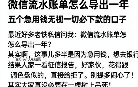 微信流水账单怎么导出一年,概览五个急用钱无视一切必下款的口子