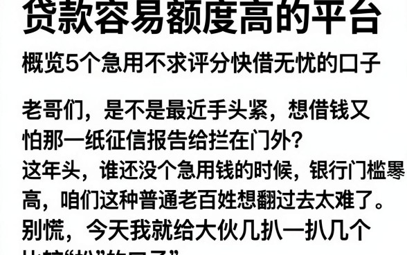 贷款容易额度高的平台，概览5个急用不求评分快借无忧的口子