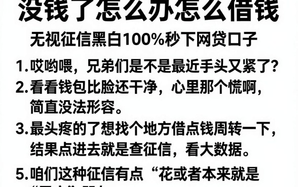没钱了怎么办怎么借钱,枚举五个无视征信黑白100%秒下网贷口子