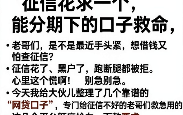 征信花求一个能分期下的口子救命,枚举5个网贷黑户必过平台
