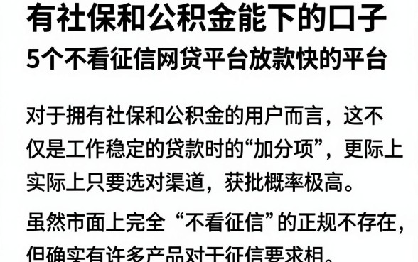 有社保和公积金能下的口子,整合5个不看征信网贷平台放款快的平台