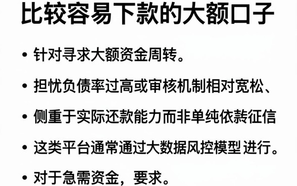 比较容易下款的大额口子,遴选5个不看负债查询的软件
