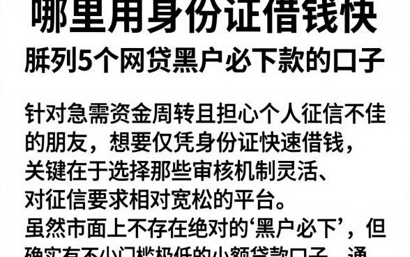 哪里用身份证借钱快,胪列5个网贷黑户必下款的口子