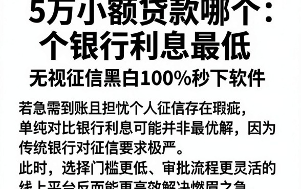 5万小额贷款哪个银行利息最低,诚意推荐五个无视征信黑白100%秒下软件