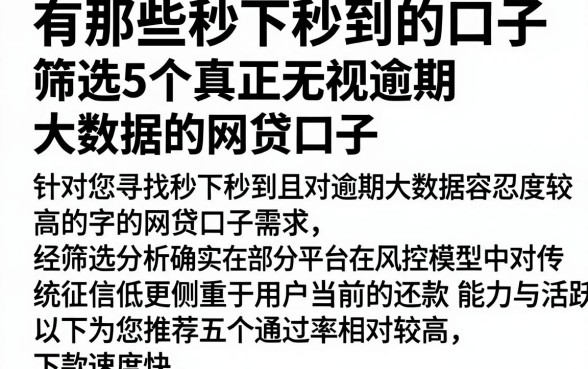 有那些秒下秒到的口子,筛选5个真正无视逾期大数据的网贷口子