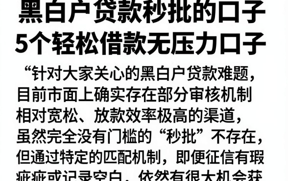 黑白户贷款秒批的口子，整理5个轻松借款无压力口子
