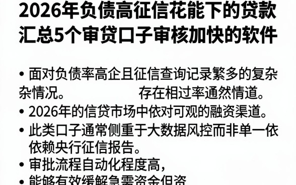 2026年负债高征信花能下的贷款,汇总5个审贷口子审核加快的软件
